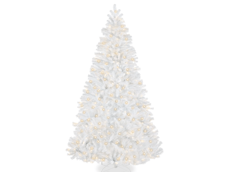 Best Choice Products Artificial Christmas Tree, 7.5ft Premium Pre-Lit Realistic Spruce Holiday Décor w/Dense Branches, Metal Base - White Spruce