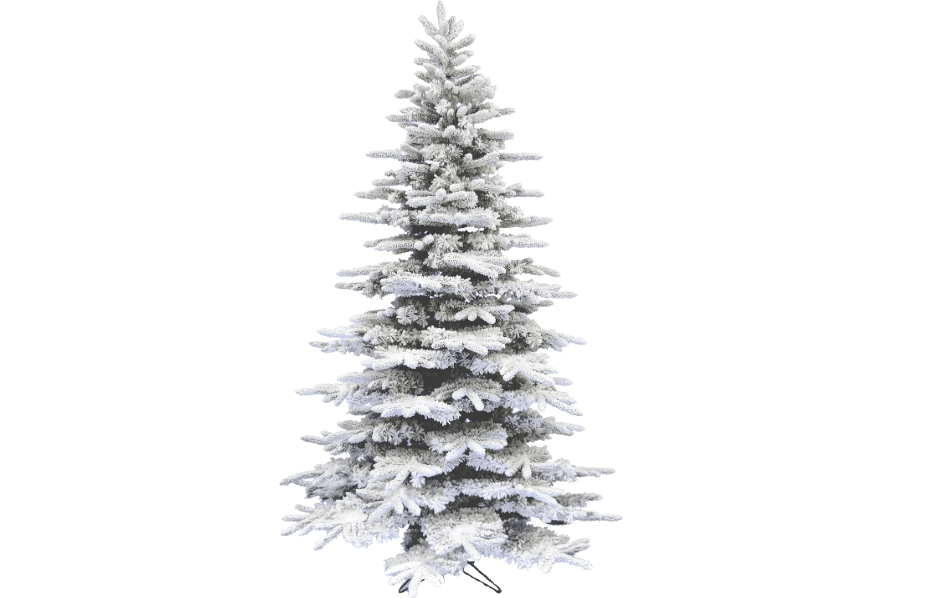 Fraser Hill Farm 7.5-Ft. Mountain Pine Flocked Artificial Christmas Tree with Stand, Unlit Foldable Fake Tree with Realistic Snowy Foliage