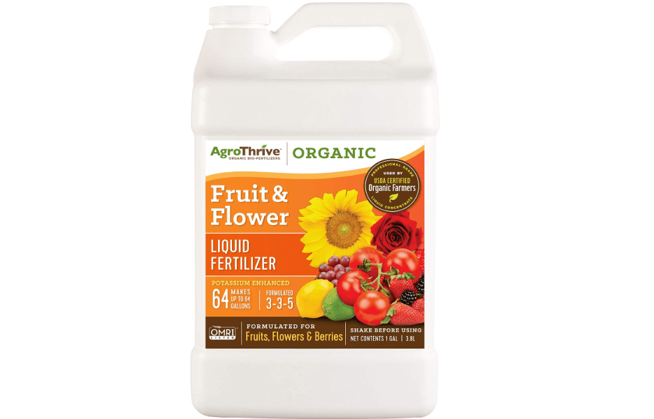 AgroThrive Fruit and Flower Organic Liquid Fertilizer - 3-3-5 NPK (ATFF1128) (1 Gal) for Fruits, Flowers, Vegetables, Greenhouses and Herbs