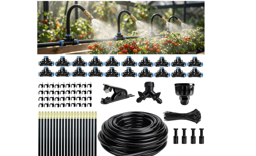 2026-Upgrade 100Ft 1/4" Drip Irrigation System,Garden Watering Kit with 20Pcs 360° Adjustable Copper Nozzles,Automatic Atomizing Sprinkler