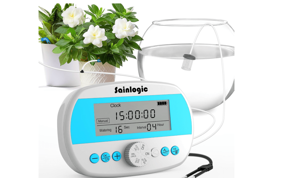 Sainlogic Automatic Watering System for 15 Potted Plants, Smart Drip Irrigation with Humidity Monitor Display, Deep Root Watering, IP64 Programmable