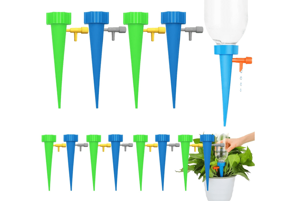 Self Watering Spikes 12 Pcs for Indoor/Outdoor Plants,Self Watering Planter Insert with Adjustable Drip Valve,Auto Vacation Plant Watering Devices