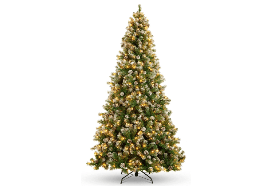 
Best Choice Products 7.5ft Pre-Lit Pre-Decorated Pine Artificial Christmas Tree w/Twinkling LEDs, 1,346 Flocked Frosted Tips, 80 Pinecones