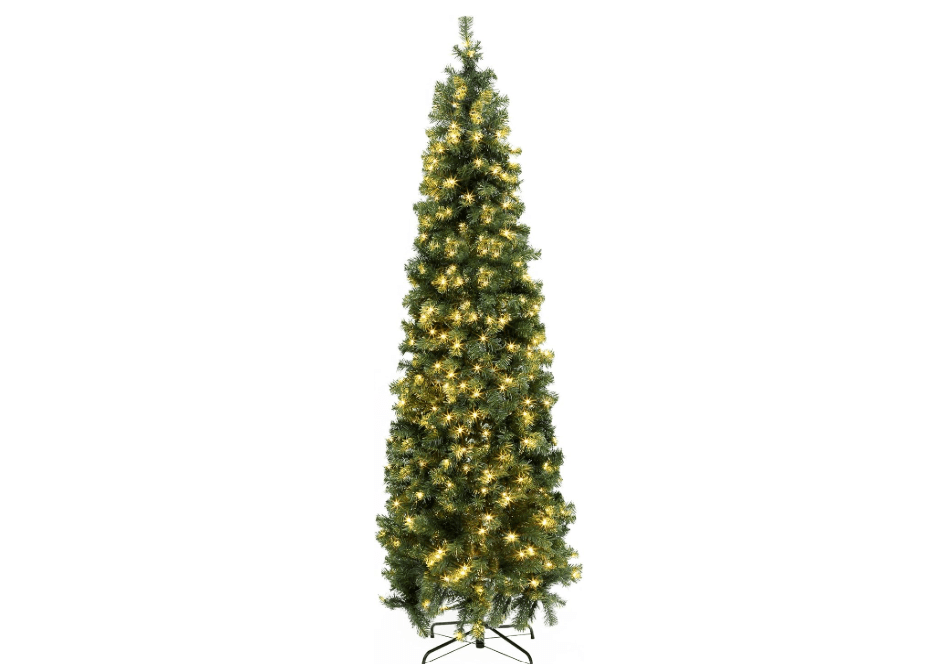 
Okicoler Pre-Lit Pencil Artificial Holiday Slim Christmas Tree with Warm Lights and Metal Base Stand for Home, Office, Party