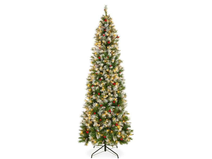 
Best Choice Products 9ft Pencil Christmas Tree Pre-Lit w/Viral Twinkling Lights, Slim Pre-Decorated Artificial Frosted Pine Skinny Holiday Decoration