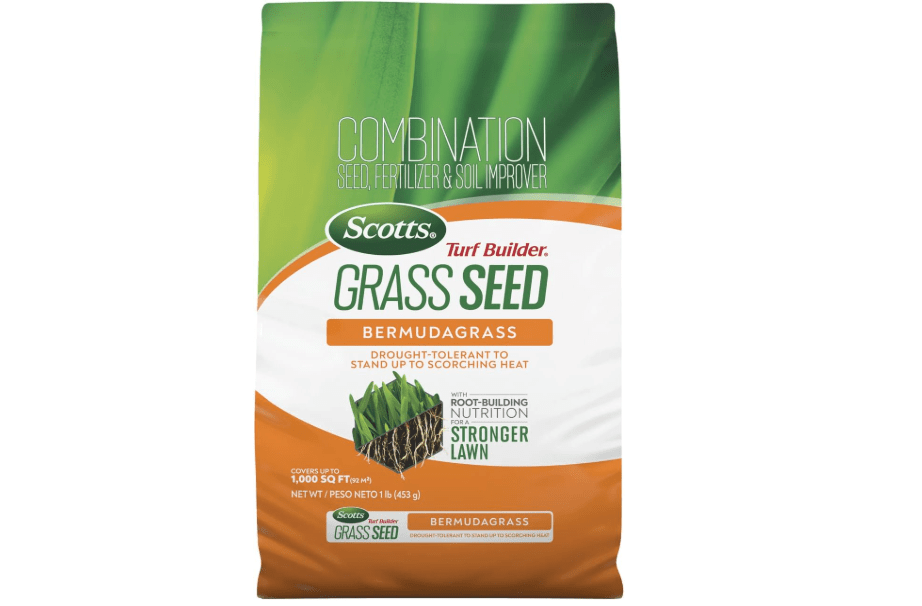 Scotts Turf Builder Grass Seed Bermudagrass, 1 lb. | Grass Seed with Lawn Fertilizer and Soil Improver, Drought-Tolerant