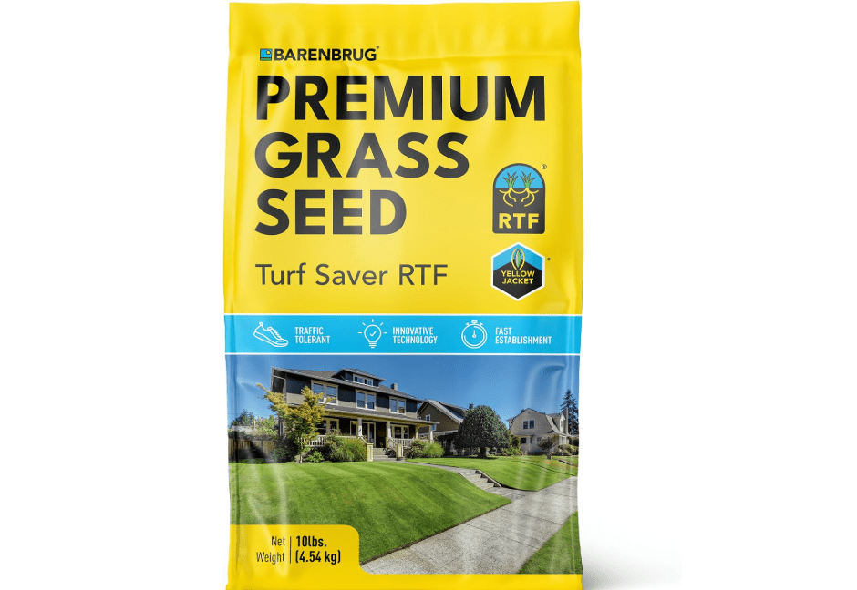 Barenbrug Turf Saver RTF Grass Seed with Yellow Jacket Seed Coating - Less Water Self-Repairing Tall Fescue Turf for Use on Sports Field, Golf Courses