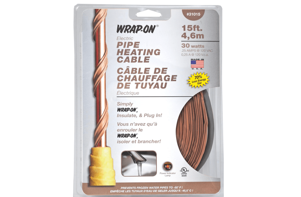 Wrap-On Pipe Heating Cable - 15-Feet, 120 Volt, Built-in Thermostat, Low Wattage - 31015