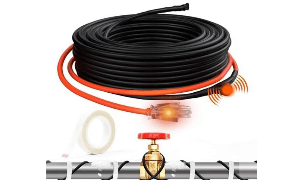 HEATIT JHSF 120ft Heat Tape for Water Pipes Self-Regulating Pipe Heat Cable | Built-in thermostat on at 3°C (37°F), off at 10°C (50°F), ETL certified