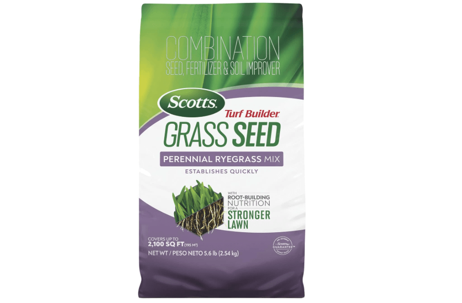 Scotts Turf Builder Grass Seed Perennial Ryegrass Mix, 5.6 lbs. | Combination Grass Seed, Lawn Fertilizer & Soil Improver, Establishes Quickly, Covers