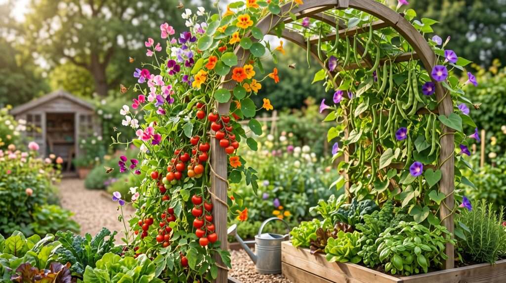 combining ornamental vines with vegetables
