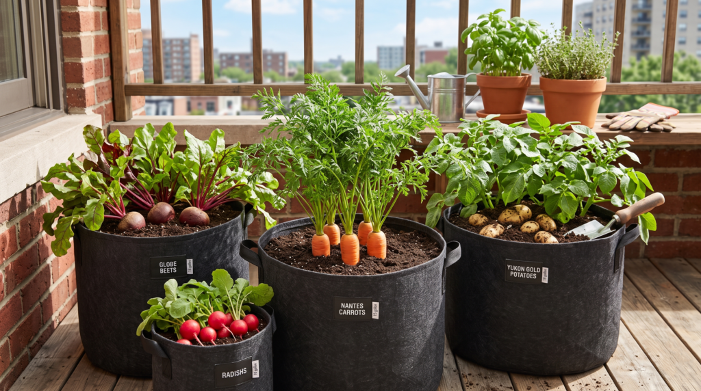 growing root vegetables in deep containers
