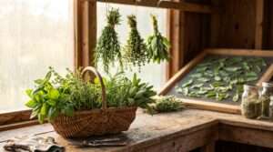 harvesting and drying homegrown herbs