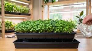 microgreens in shallow trays