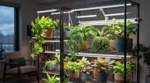 shelf gardening with adjustable lights