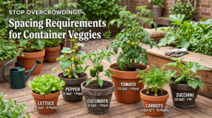 spacing requirements for container veggies
