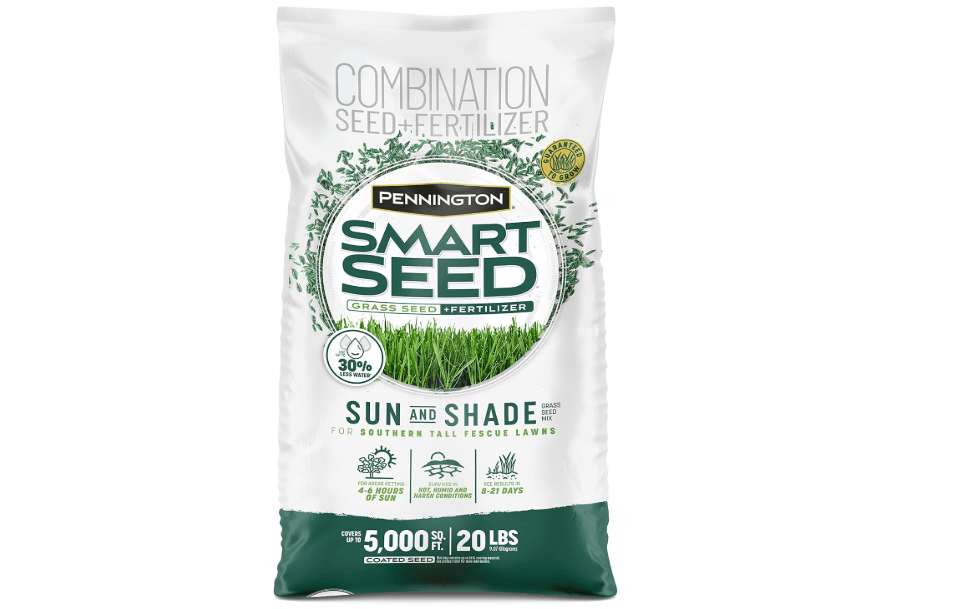 Pennington Smart Seed Sun & Shade Mix, South Tall Fescue Grass Seed, 20 lb | Southern grass seed plus fertilizer, 4 to 6 hours of sun, hot humid