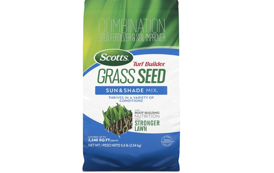 Scotts Turf Builder Grass Seed Sun & Shade Mix, 5.6 lbs. | Grass Seed Plus Lawn Fertilizer and Soil Improver, Thrives in Many Conditions, Covers