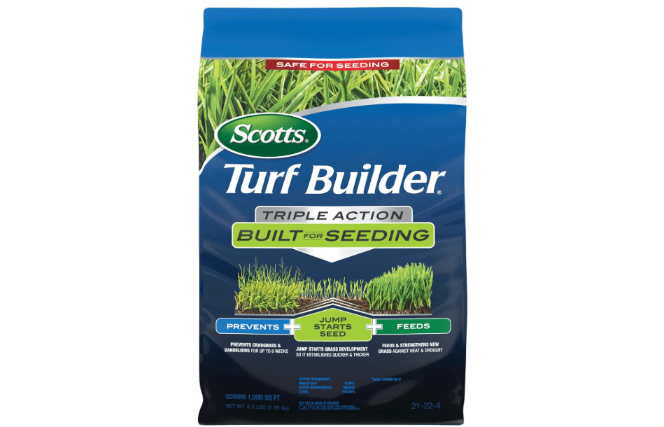 Scotts Turf Builder Triple Action Built for Seeding, 4.3 lbs. | Weed Preventer and Fertilizer for New Lawns, Covers 1,000