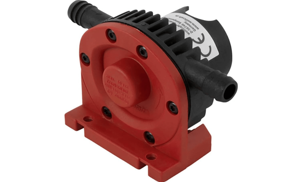 wolfcraft Pump with Plastic Casing (1300 l/h) I 2202000 I for Pumping Liquids with a Power Drill, Black/Red