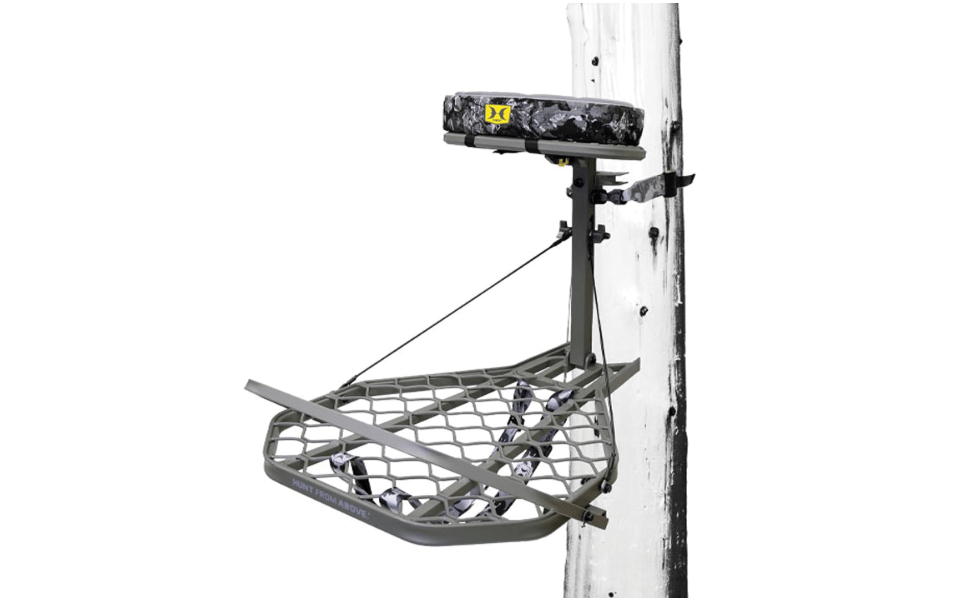 
Hawk Hang-On Tree Stand, Platform w/ Safety Harness & Straps for Deer Hunting, Helium Pro - Adjustable Climbing Treestand Accessory and Equipment for