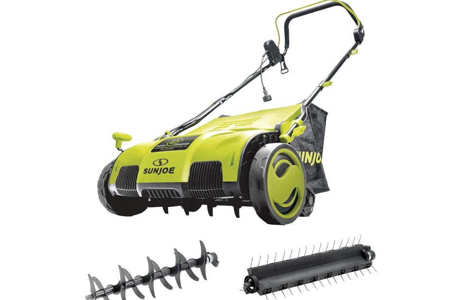 
Sun Joe AJ805E Electric Dethatcher and Scarifier | 15-Inch | 13-Amp | 5-Position Height Adjustment | Removable 13.2-Gal Collection Bag