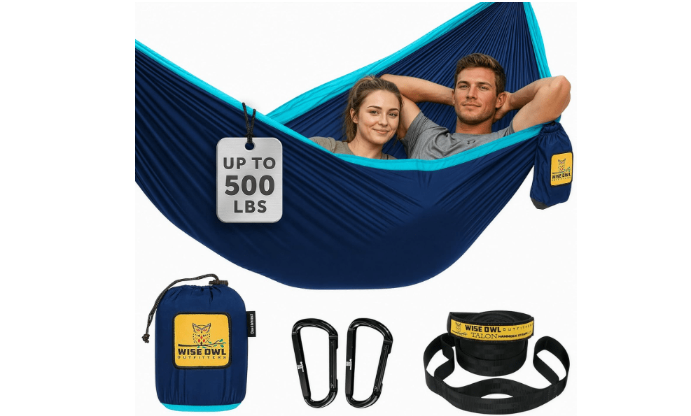 Wise Owl Outfitters Hammock for Camping Double Hammocks Gear for The Outdoors Backpacking Survival or Travel - Portable Lightweight Parachute Nylon DO Navy.