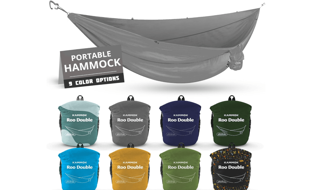 KAMMOK: Roo Double Hammock | Made from Strong & 100% Recycled Water Resistant Ripstop Fabric | Comfortable, Packable, Lightweight (Lifetime Adventure
