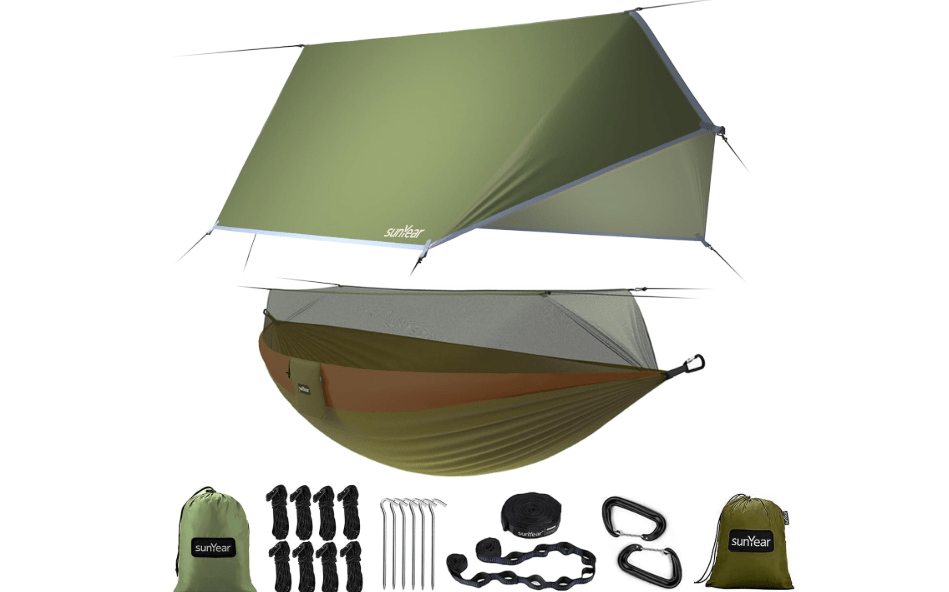 Sunyear Camping Hammock, Portable Single & Double Hammock with Net, 2 Person Hammock Tent with 2 * 10ft Straps, Best for Outdoor Hiking Survival Travel