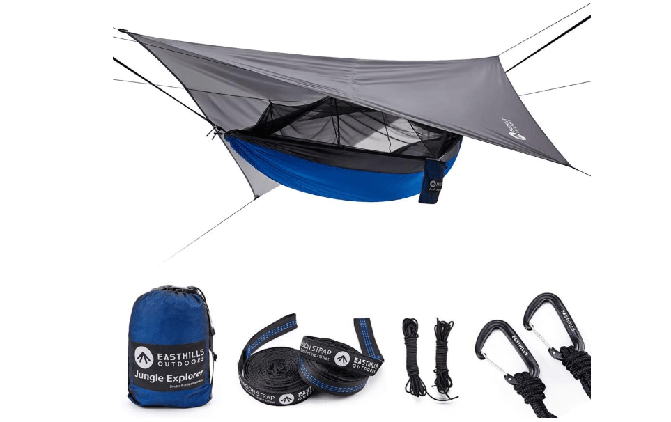 Easthills Outdoors Jungle Explorer 118" x 79" Double Camping Hammock Lightweight Rip-Stop Parachute Nylon 2 Person Hammocks with Removable Bug Net