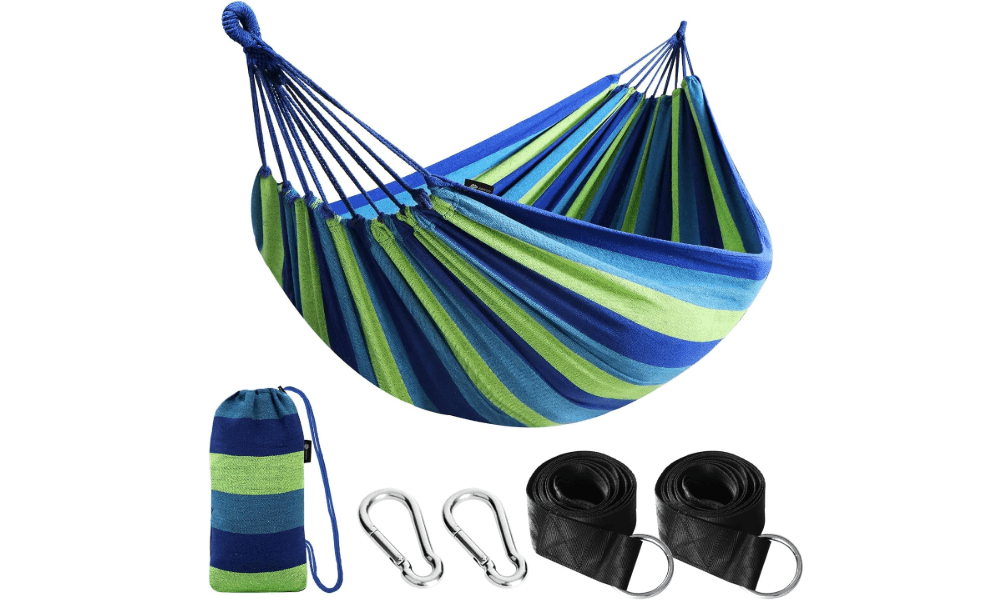 ANYOO Cotton Camping Hammock Portable with Tree Straps Holds 660lbs | Breathable Weave,Hanging Sturdy Hammocks with Carry Bag, Easy