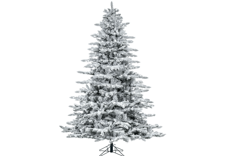 Vickerman 6.5-Feet by 59-Inch Artificial Flocked Pre Lit Utica with 650 Pure White Light, 1224 PVC Tips - Metal Tree Stand Included