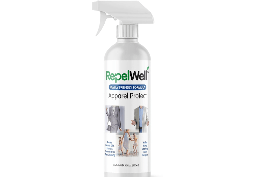 
RepelWell Non Toxic Fabric Protector Spray for Clothing & Apparel, 12 oz | Repels water, spills, dirt and everyday stains from clothing and apparel.