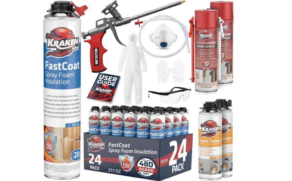 Kraken Bond Fastcoat Fire Rated Spray Foam Insulation Kit (24x27.1 oz.) (R-Value 11.32 / 2in) Closed Cell Expanding Foam - Heat and Acoustic Insulation