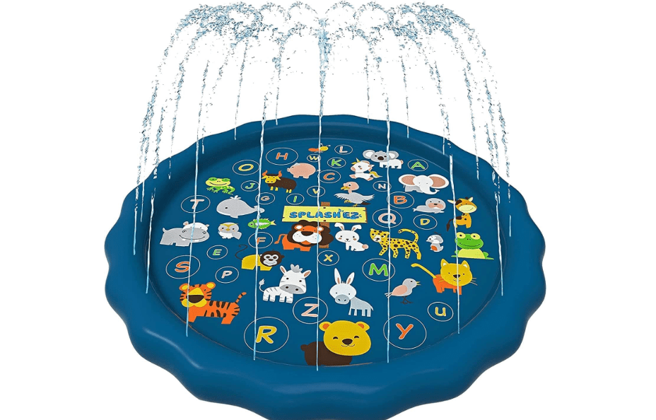 SplashEZ 3-in-1 Splash Pad, Sprinkler for Kids & Baby Pool for Learning | Toddler Sprinkler Pool, 60’’ Outside Water Toys – “from A to Z” Outdoor Play
