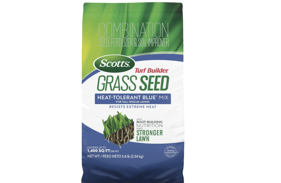  Scotts Turf Builder Grass Seed Heat-Tolerant Blue Mix, 5.6 lbs. | For Tall Fescue Lawns, Grass Seed Plus Lawn Fertilizer and Soil Improver, Covers