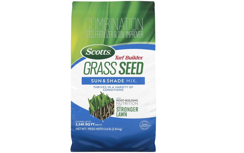 Scotts Turf Builder Grass Seed Sun & Shade Mix, 5.6 lbs. | Grass Seed Plus Lawn Fertilizer and Soil Improver, Thrives in Many Conditions, Covers