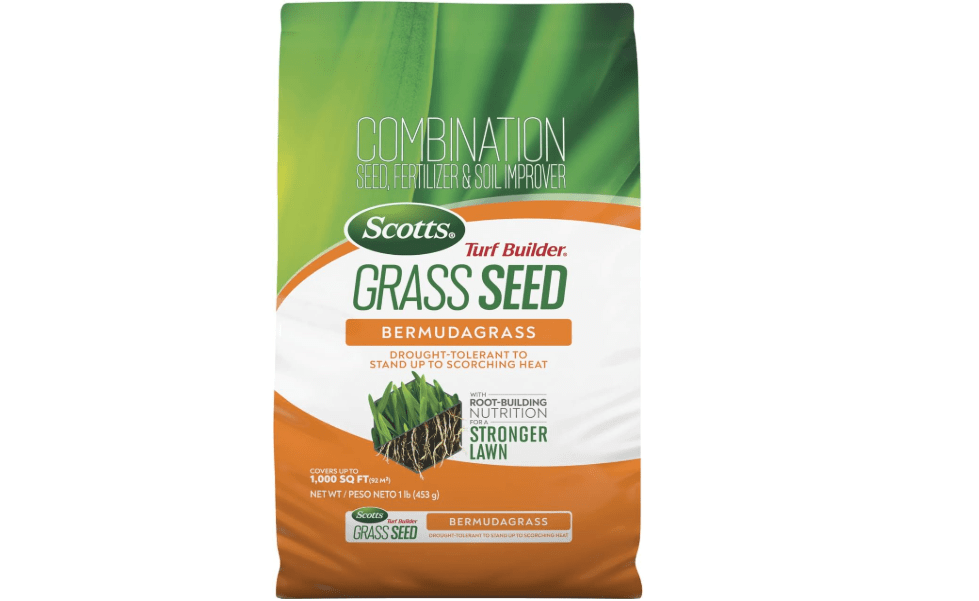 Scotts Turf Builder Grass Seed Bermudagrass, 1 lb. | Grass Seed with Lawn Fertilizer and Soil Improver, Drought-Tolerant