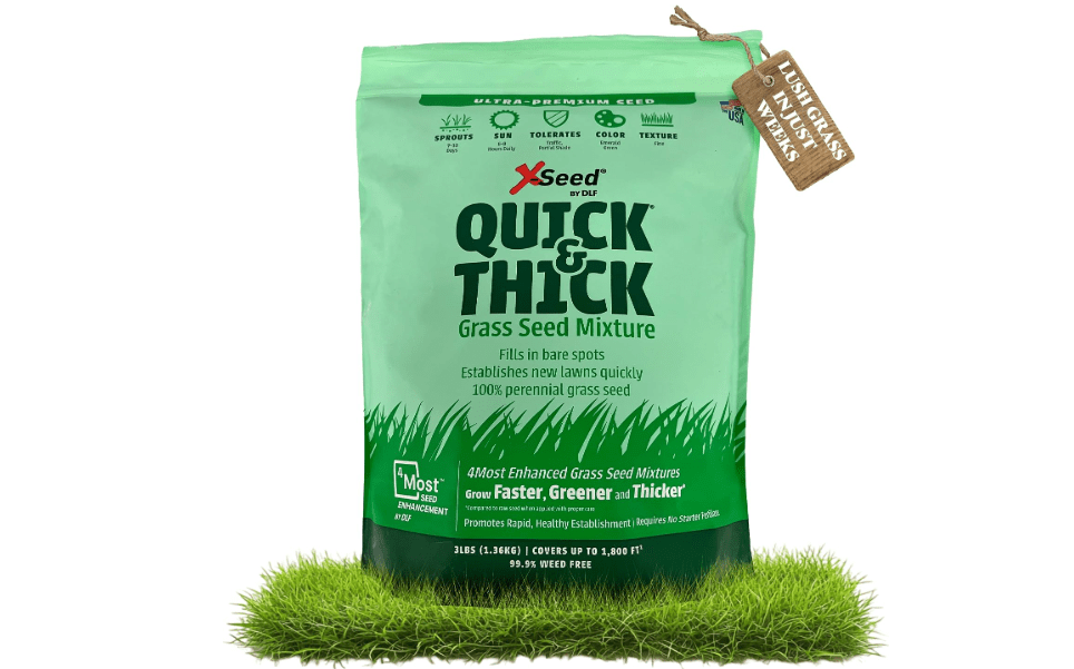 X-Seed Ultra Premium Quick and Thick Lawn Seed Mixture – Rapid Germination for Any Lawn, Dense Coverage in Sun to Shade, High-Traffic Areas, Fescue