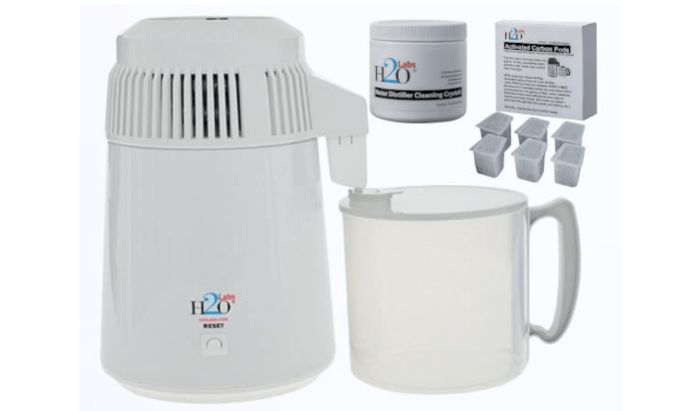 H2oLabs Best-in-Class White Steel Body Water Distiller with BPA Free Carafe | With Exclusive Activated Carbon Mega Pods providing the Purest Water
