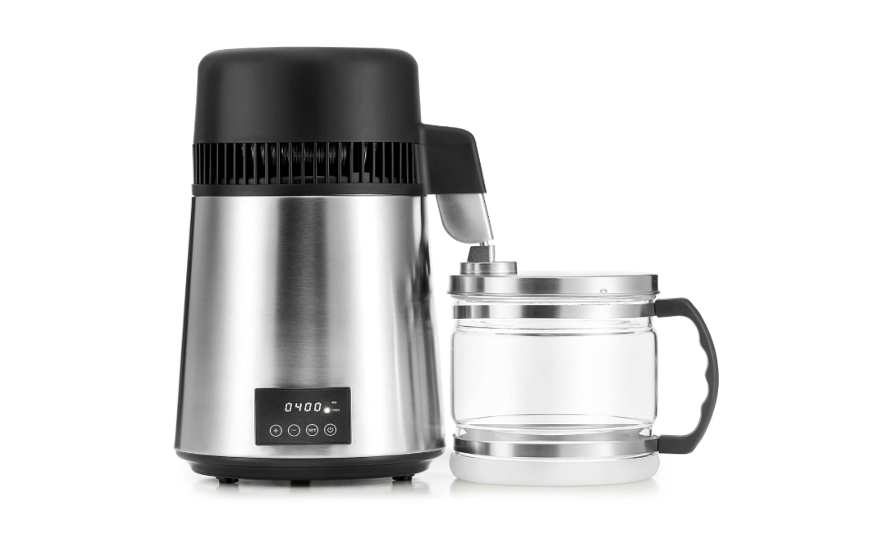 CO-Z 1.1 Gallon Water Distiller, 4L 750W Countertop Maker, Glass Pot | 304 stainless steel, glass pot, 0.3 gal/hr, up to 6 gal/day, auto shut-off, for home