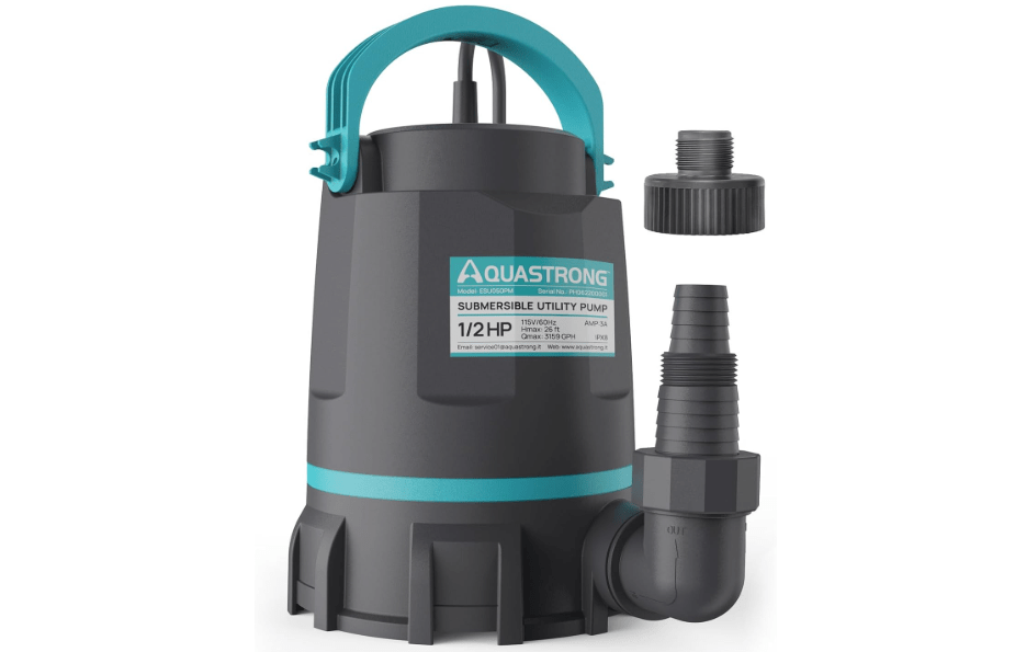 Aquastrong Sump Pump 1/2 HP Submersible Water Pump Thermoplastic Portable Utility Pump 3159 GPH High Flow Water Removal for Swimming Pool Garden Pond