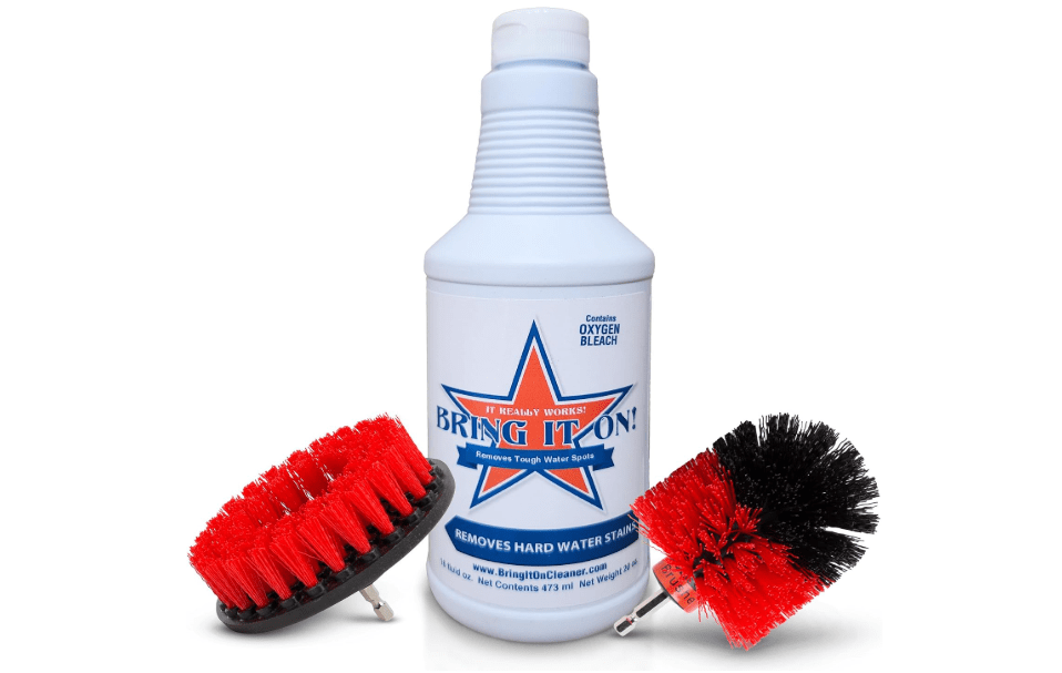 Bring It On Cleaner Hard Water Stain Remover + Grout Brush Cleaner Drill Brush Set, Shower Door, Tile Floor Cleaner, Great Baseboard Cleaner