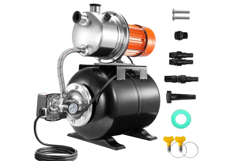 Happybuy 1 HP Shallow Well Pump with Pressure Tank, 1000 GPH,Automatic Irrigation Water Booster Pump with 130 ft Head Lift 20/40 PSI Pressure Switch