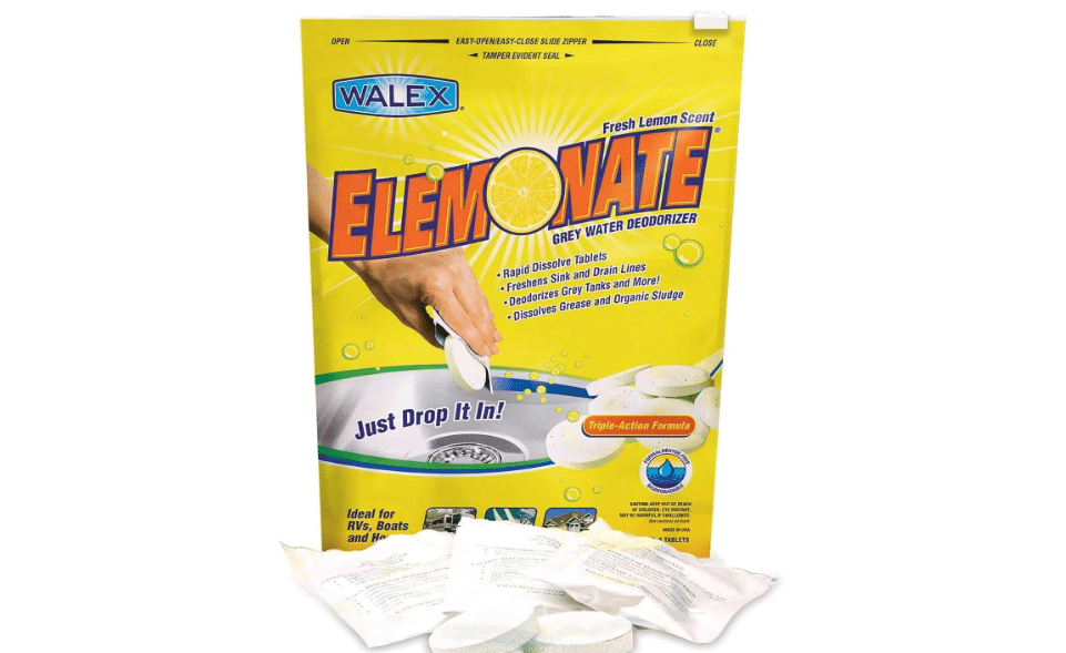  Walex Elemonate RV Grey Water Tank Deodorizer Tablets - Fresh Lemon, 5-Pack | Grey tank odor control; Fresh lemon scent; For sinks and shower drains