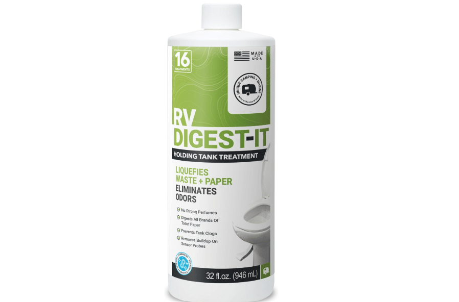  Unique RV Digest-It Liquid RV Holding Tank Treatment, 32 oz | Controls odors & digests waste/toilet paper; 16 RV toilet treatments for routine black