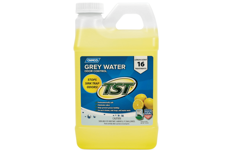  Camco TST RV Grey Water Odor Control - Lemon Scent - 64oz - Made in the USA | Removes Grease Buildup in Gray Water Tanks, Camper Sinks