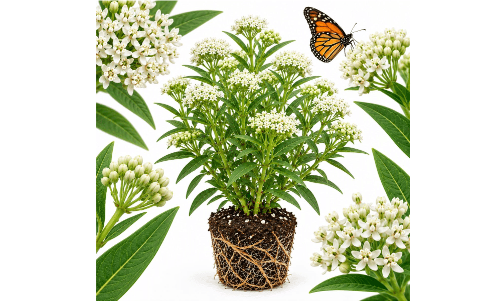 Milkweed Plants Live, White Swamp Milkweed Plants, 4-6 Inch Tall, Bright Spring Blooms, Upright Growth for Garden Beds & Butterfly Gardens
