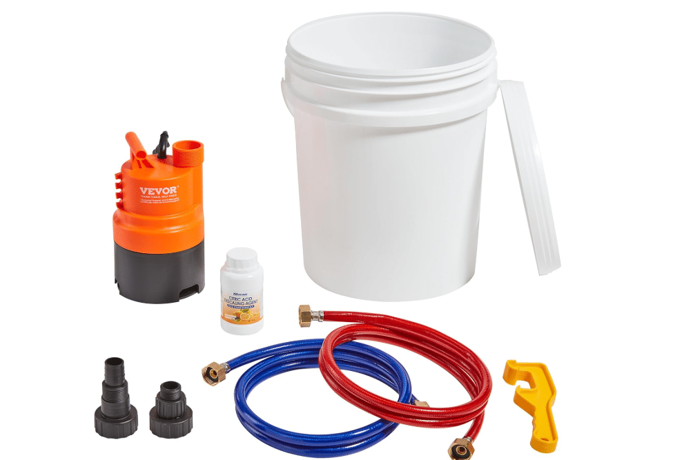 VEVOR Tankless Water Heater Flushing Kit, Water Heater Flush Kit With Efficient Pump, 5 Gallon Pail, 2 Hoses, Wrench, and Adapter, Anti-corrosion