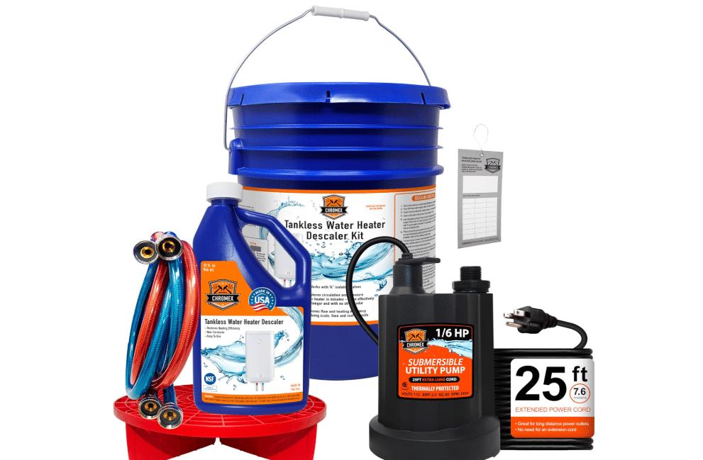 Tankless Water Heater Flush Kit with NSF Certified Liquid Descaling Solution and 1/6HP Heavy Duty Pump with 25 Ft Extra